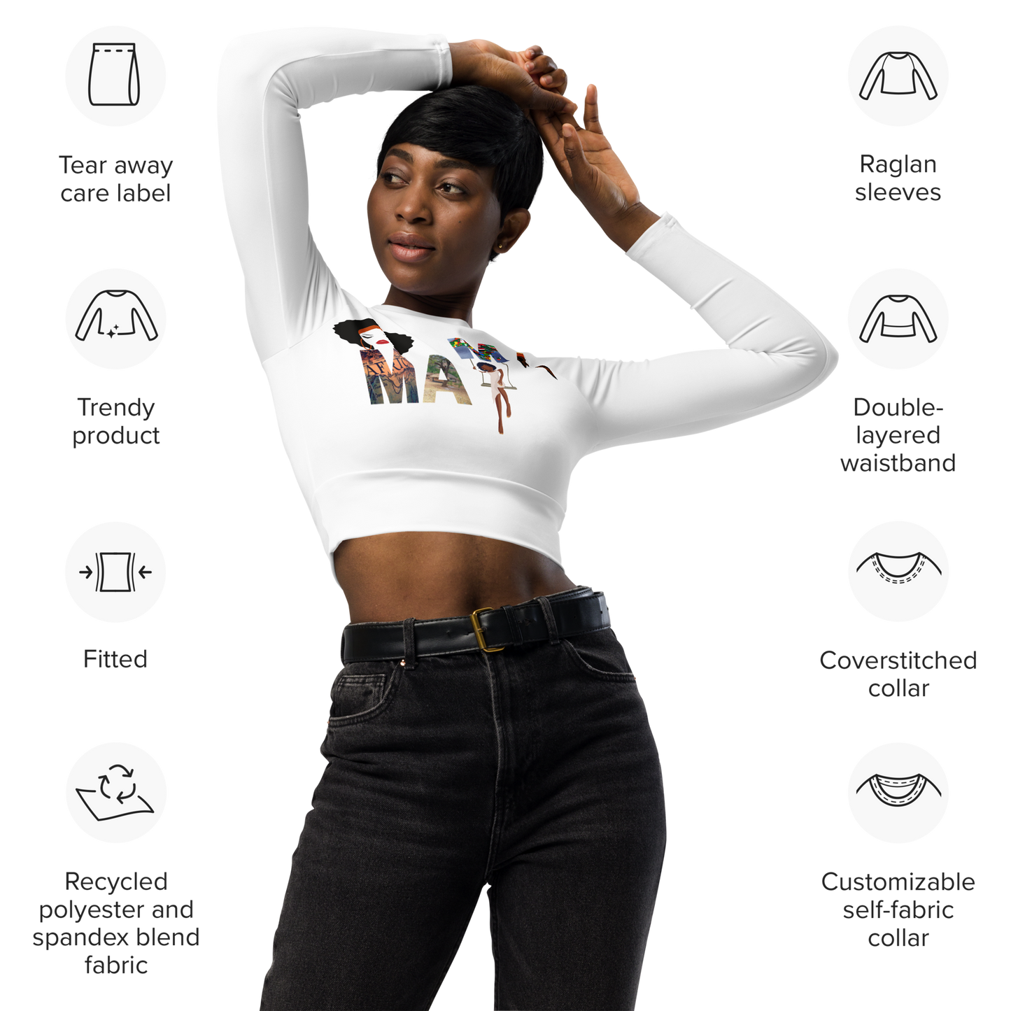 Recycled long-sleeve crop top